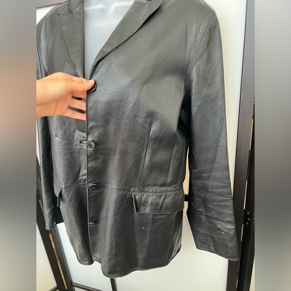 Vintage Gap Y2K 90s Genuine Leather Black Blazer Medium - Picture 2 of 9